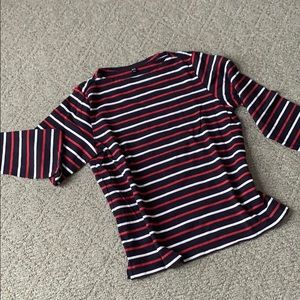 Boat neck striped long sleeve tee